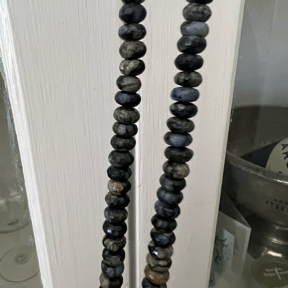 Black opal & pyrite long necklace sterling diamond clasp horse hair tassel rare - Picture 7 of 16